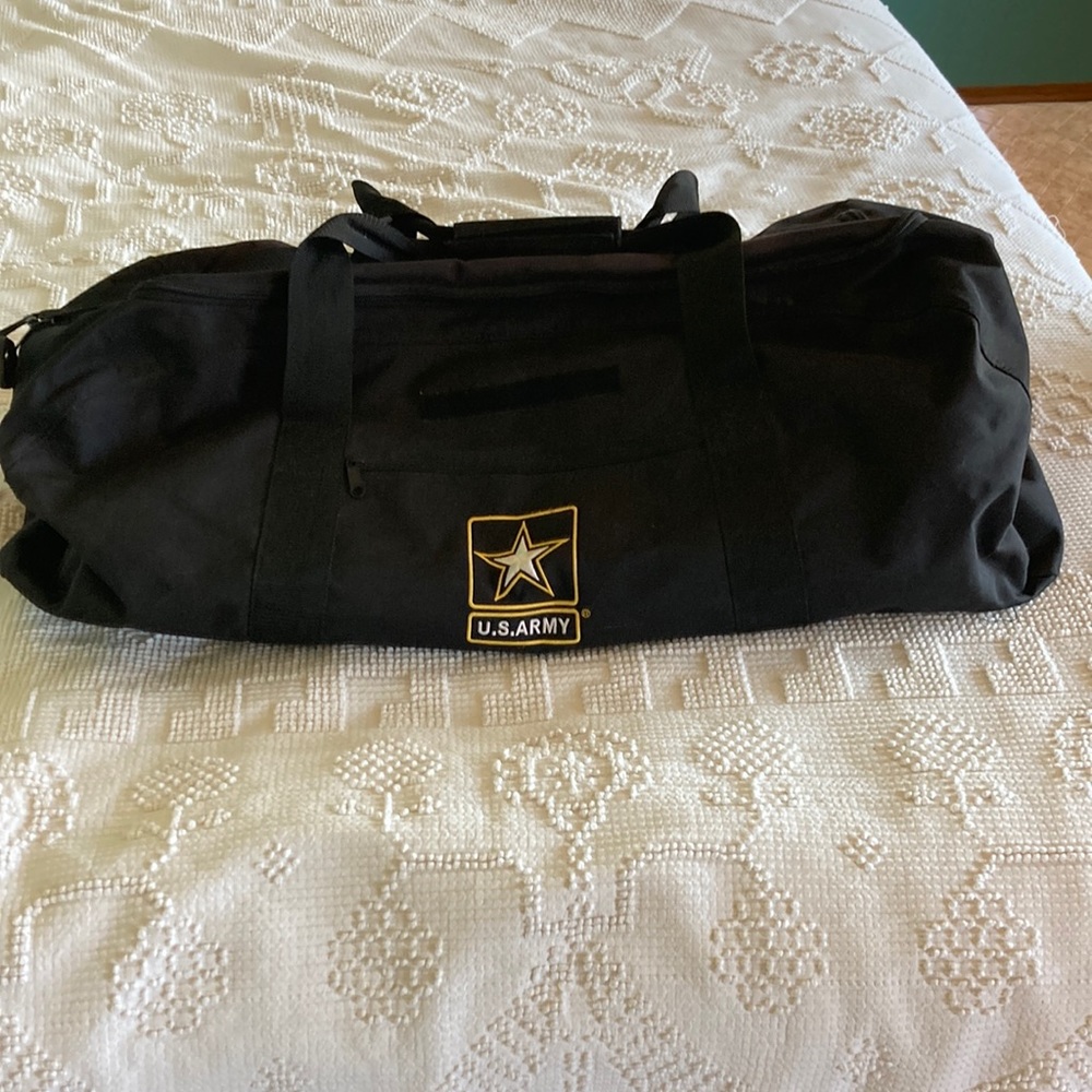 Genuine United States US Army Patch Black Duffel Duffle Canvas Travel Bag Strap